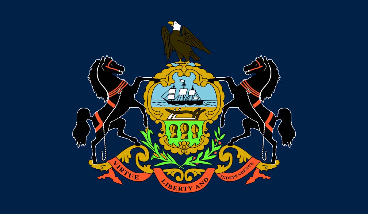 A close up of the Pennsylvania flag. 