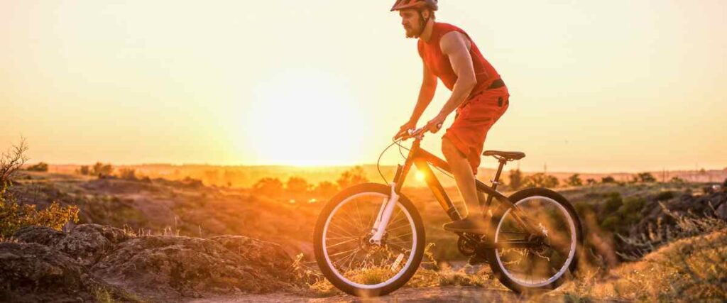 A mountain biker at sunset. 