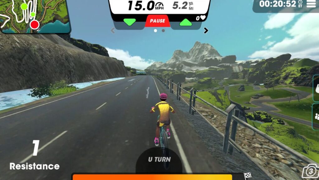 Male cyclists avatar on the Shoreline Haven route going towards the mountains. 